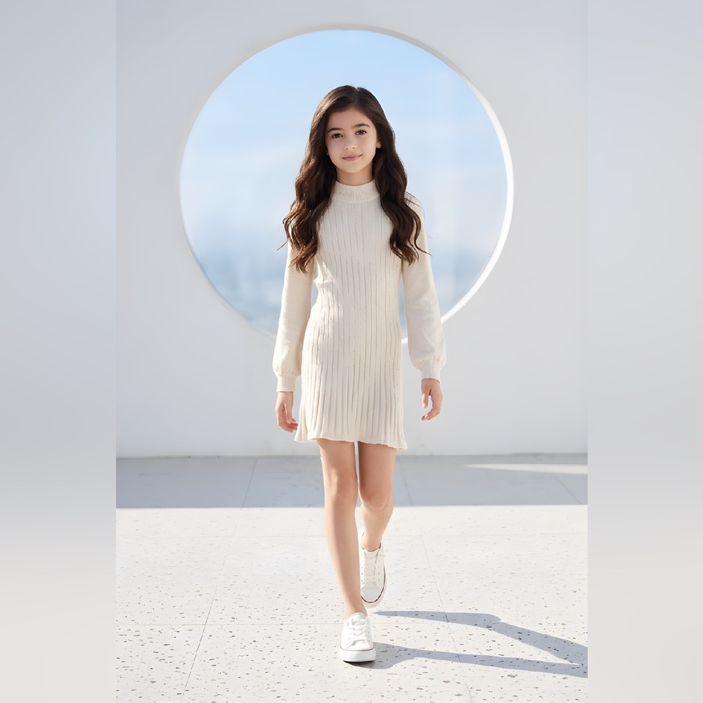 abercrombie‎ kids Cream Ribbed Knit Sweater Dress